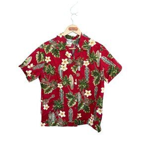 Go Barefoot Vintage Men's Hawaiian Shirt With Pocket Colorful Red Size MEDIUM